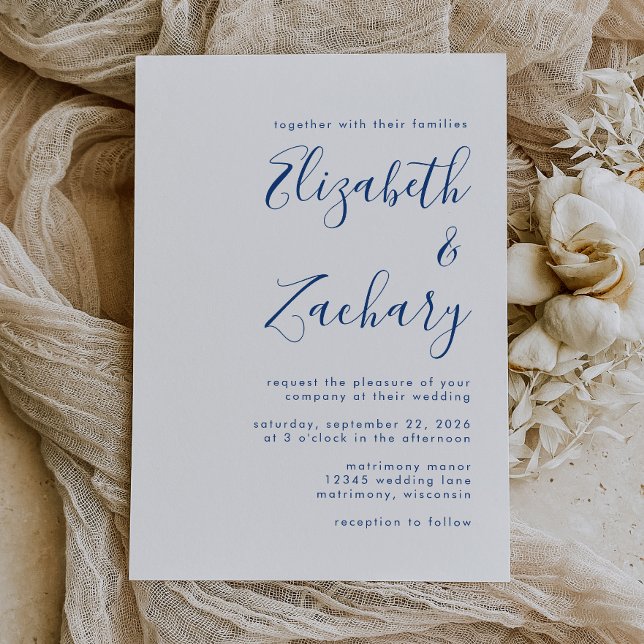 Modern Indigo Blue Script Einladung zur Hochzeit (Von Creator hochgeladen)