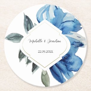 Modern Indigo Blue Watercolor Abstrakt Runder Pappuntersetzer