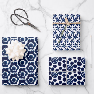 Modern Indigo Navy Shibori Muster Wrapping Sheets Geschenkpapier Set