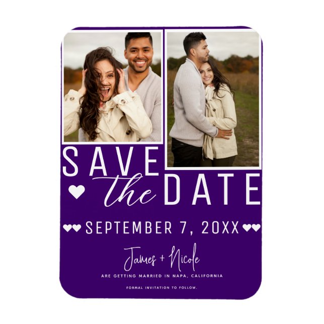 Modern Indigo Save the Date 2 Foto Hochzeit Magnet (Vertikal)