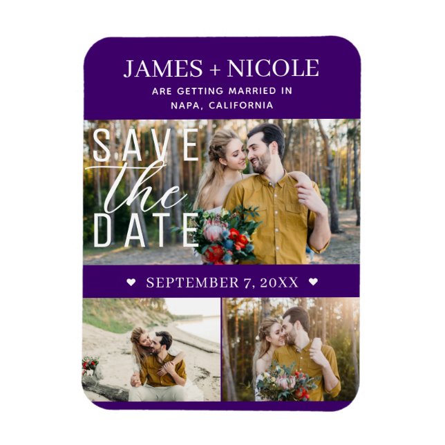 Modern Indigo Save the Date Hochzeit 3 Fotos Magnet (Vertikal)