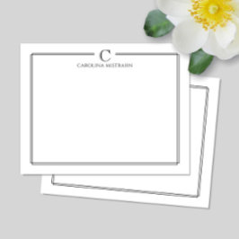 Modern Initial Black and White Border Stationery Mitteilungskarte