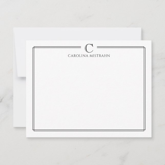 Modern Initial Black and White Border Stationery Mitteilungskarte (Vorderseite)