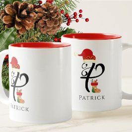 Modern Initial Typografy Name Letter P Christmas Zweifarbige Tasse