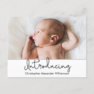 Modern Introducing Script Baby Boy Foto Einladung