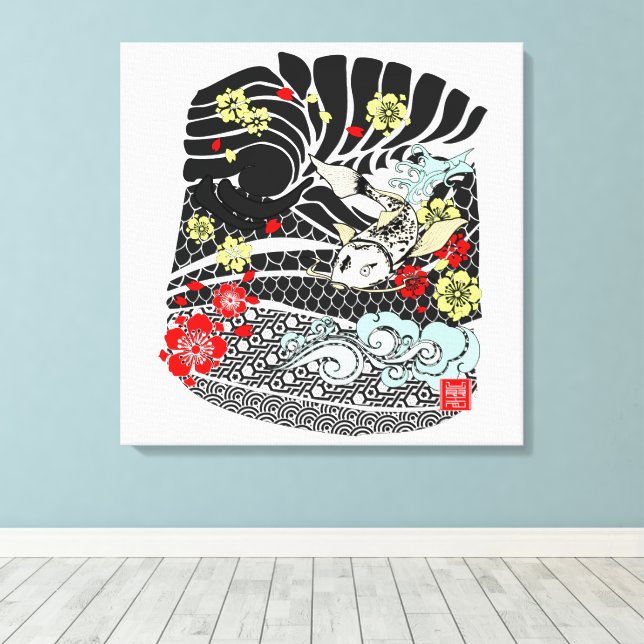 Modern Irezumi Art Koi Leinwanddruck (Insitu (Holzboden))