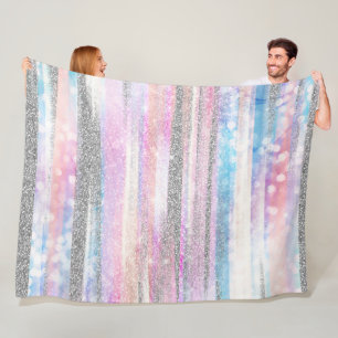 Modern Iridescent & Silver Glitzer Schlaganfälle Fleecedecke