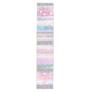 Modern Iridescent & Silver Glitzer Schlaganfälle  Mittelgroßer Tischläufer