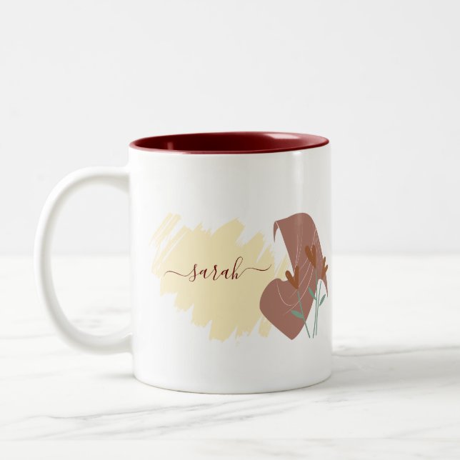 Modern Islamic Abstrakt Minimal Monogram Name Zweifarbige Tasse (Links)