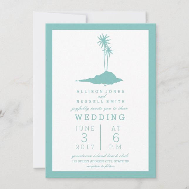Modern Island Beach Hochzeitseinladung - Aquamarin Einladung (Vorderseite)