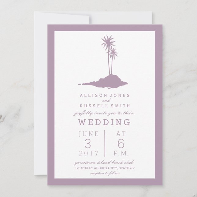 Modern Island Beach Hochzeitseinladung - Violett Einladung (Vorderseite)
