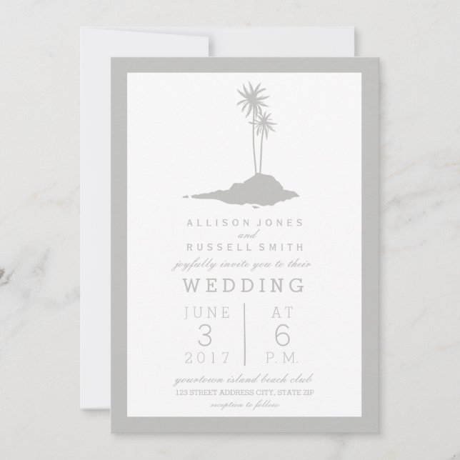 Modern Island Beach Wedding Einladung - Grau (Vorderseite)