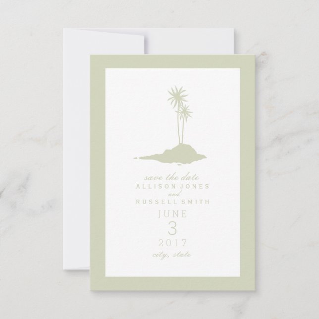 Modern Island Beach Wedding Save the Date - Green (Vorderseite)