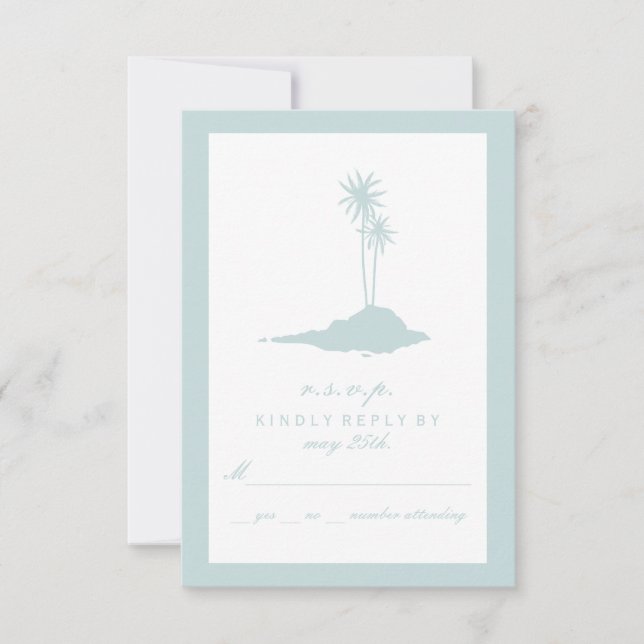 Modern Island Beach Wedding UAWG - Blue RSVP Karte (Vorderseite)