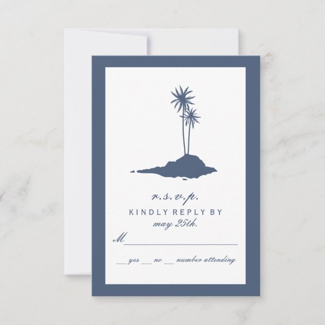 Modern Island Beach Wedding UAWG - Dunkelblau RSVP Karte (Vorderseite)