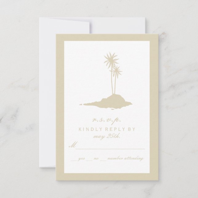 Modern Island Beach Wedding UAWG - Sand RSVP Karte (Vorderseite)