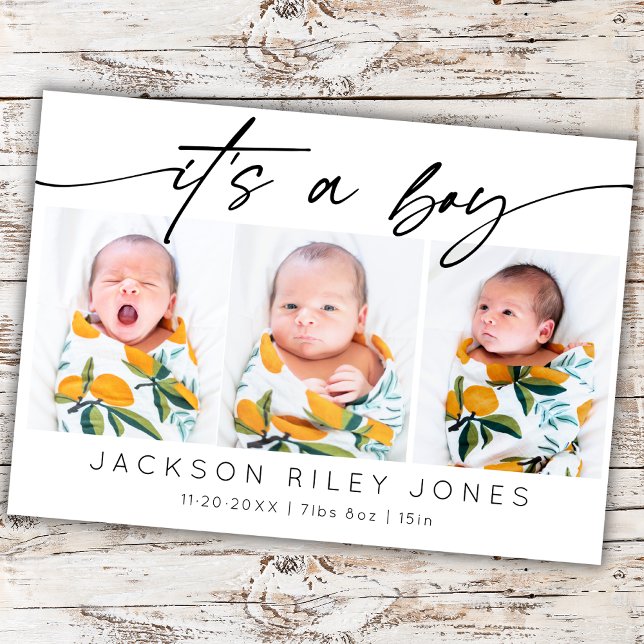 Modern ist es ein Baby Neugeborener 3 Foto Collage Karte (Von Creator hochgeladen)