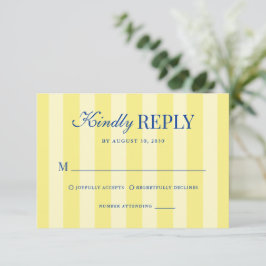 Modern Italian Striped Blue & Yellow Wedding RSVP Karte