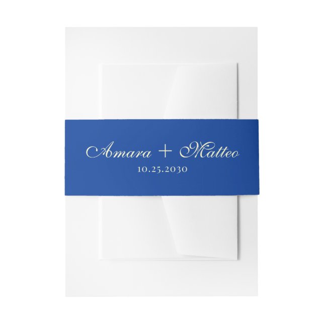 Modern Italian Vintage Script Blue Wedding Einladungsbanderole (Vorderseite Beispiel)