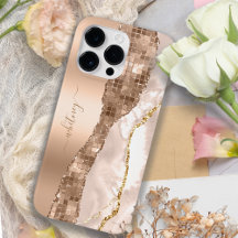Modern Ivory Agate & Rose Gold Glitzer Monogram