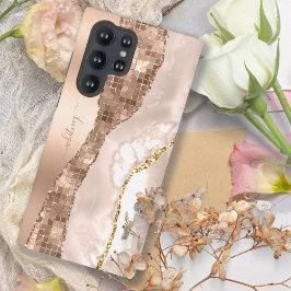 Modern Ivory Agate & Rose Gold Glitzer Monogram Samsung Galaxy Hülle