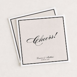 Modern Ivory Black Border Cheers! Wedding Serviette