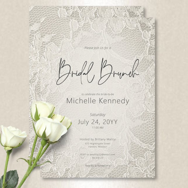 Modern Ivory Bridal Lace Bridal Brunch Einladung (Modern Ivory Bridal Lace Bridal Brunch Invitation)