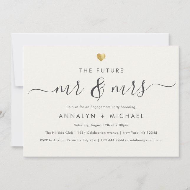 Modern Ivory Future Mr. and Mrs Engagement Party Einladung (Vorderseite)