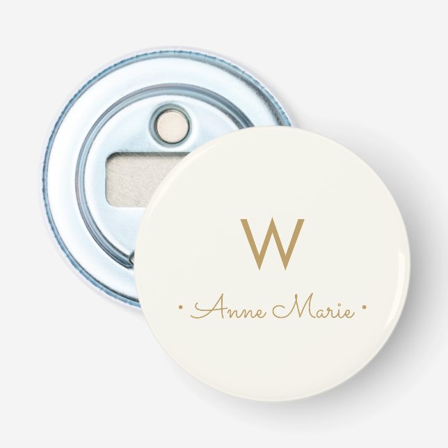Modern Ivory Gold Script Monogram Flaschenöffner (Vorderseite)