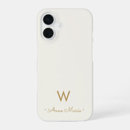Modern Ivory Gold Script Monogram iPhone 16 Hülle