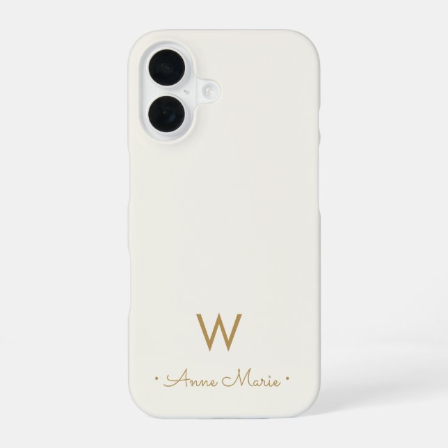 Modern Ivory Gold Script Monogram iPhone 16 Hülle (Rückseite)