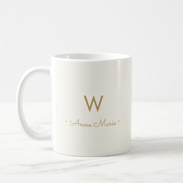 Modern Ivory Gold Script Monogram Kaffeetasse (Links)