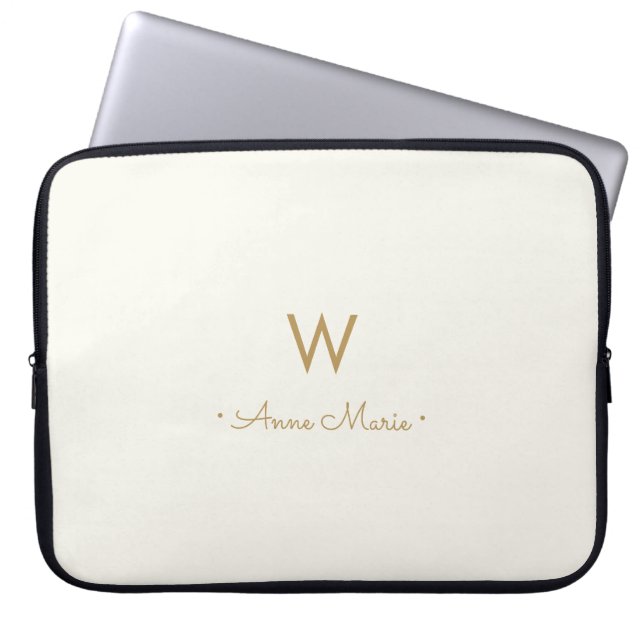 Modern Ivory Gold Script Monogram Laptopschutzhülle (Vorderseite)