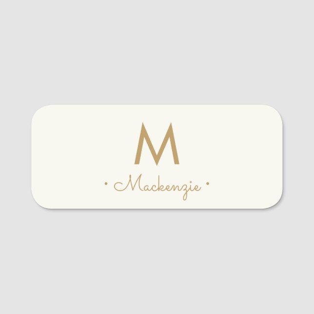 Modern Ivory Gold Script Monogram Namensschild (Vorderseite)