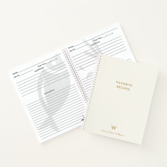 Modern Ivory Gold Script Monogram Notizbuch (Innenseite)