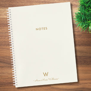 Modern Ivory Gold Script Monogram Notizbuch