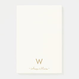Modern Ivory Gold Script Monogram Post-it Klebezettel