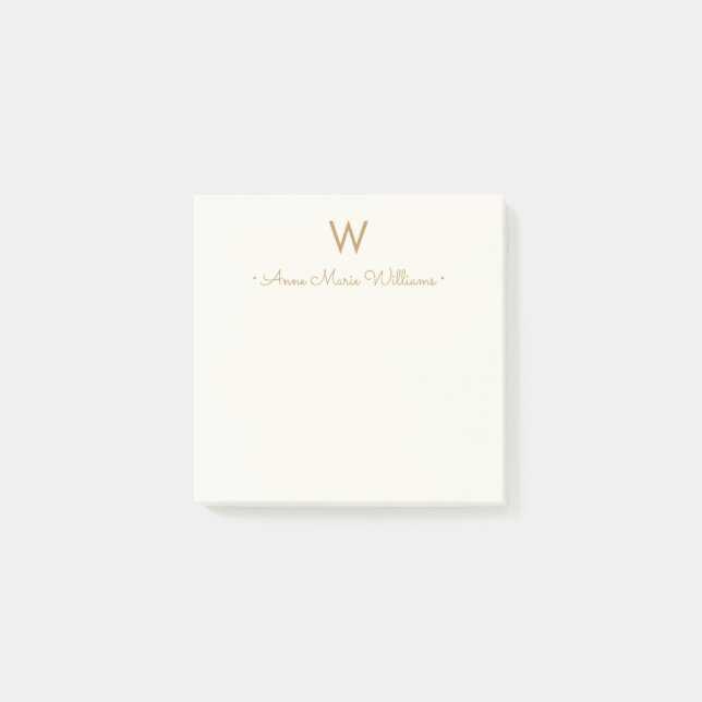 Modern Ivory Gold Script Monogram Post-it Klebezettel (Vorderseite)