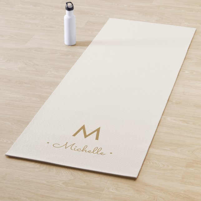 Modern Ivory Gold Script Monogram Yogamatte (Beispiel)