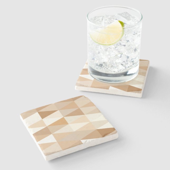 Modern Ivory Taupe Gray Tan Brown Triangle Muster Steinuntersetzer (Seitenansicht)