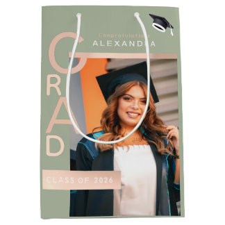 Modern Jade Graduate Congratulations  Rose Gold  Mittlere Geschenktüte