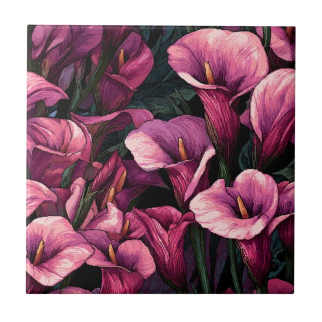 Modern Japanese Calle Lilies  Tiles   Fliese (Vorderseite)