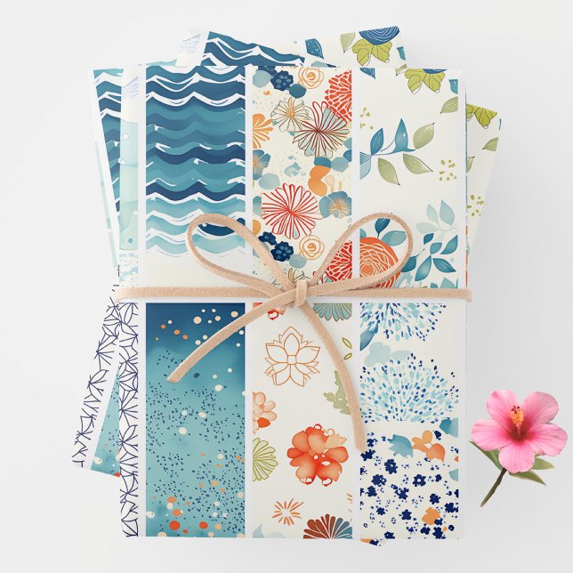 Modern Japanese Indigo Pattern Collage Sampler Geschenkpapier Set (Von Creator hochgeladen)