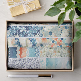 Modern Japanese Indigo Pattern Collage Sampler Seidenpapier