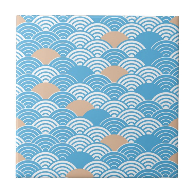 Modern Japanese Seigaiha Waves & Rising Sun Fliese (Vorderseite)
