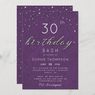 Modern Jewel Lila Sparkle Glitzer Geburtstagsparty Einladung