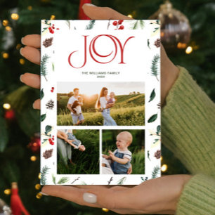 Modern Jodern Red Berry Botanical 3 Foto Weihnacht Feiertagskarte