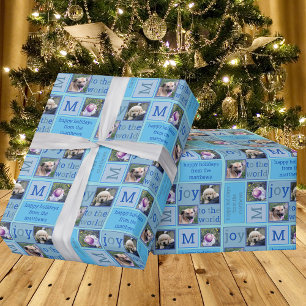 Modern JOY Chic Icy Light Blue 3 Foto Collage Geschenkpapier