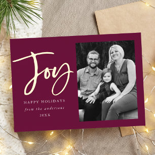 Modern Joy Script Lila Foto Folien Feiertagskarte