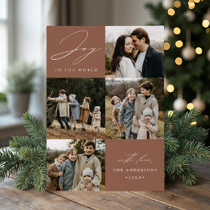 Modern Joy to the World Mocha Braun 5 Foto Feiertagskarte